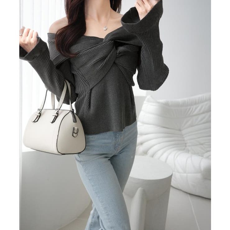デコルテ美人を叶える一着♪ツイストオフショル2WAYリブニットプル