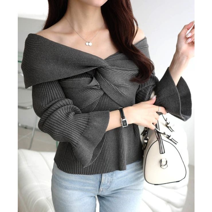 チャコールグレー | 【mily bilet】デコルテ美人を叶える一着♪ツイストオフショル２WAYリブ… | Classical Elf 