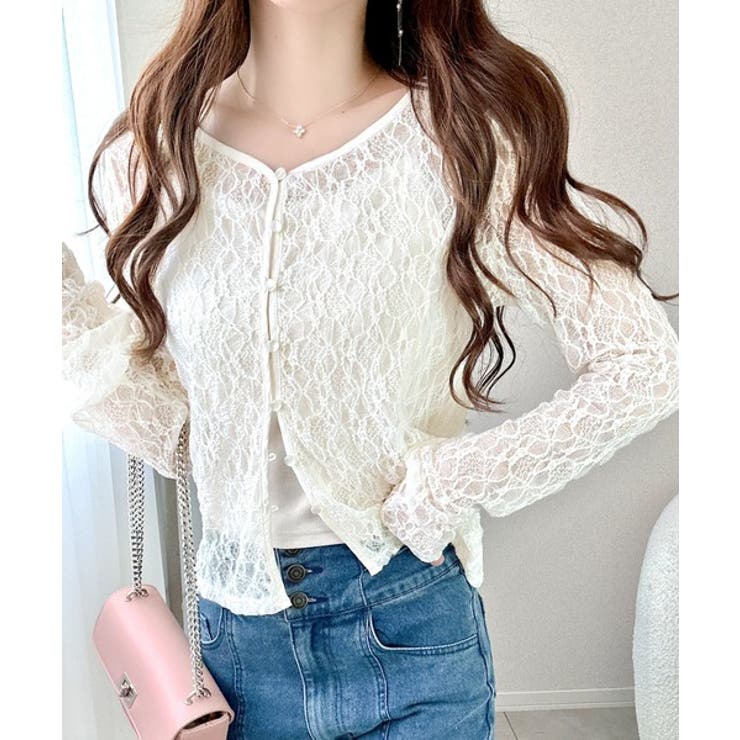 アイボリー | 【mily bilet】華奢見えレースで大人の甘さを。クリアボタンシアーレースカ… | Classical Elf 