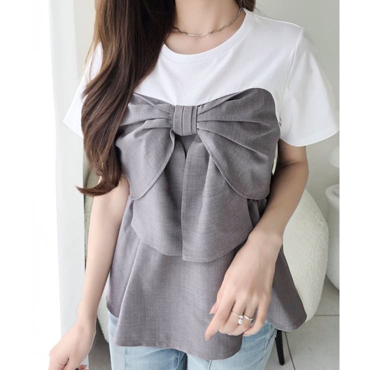 【mily bilet】一枚でサマになる。 フロントリボン布帛コンビ半袖Tシャツ | Classical Elf  | 詳細画像13 