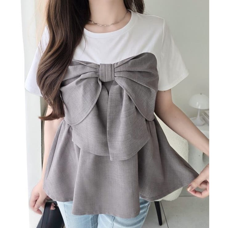 【mily bilet】一枚でサマになる。 フロントリボン布帛コンビ半袖Tシャツ | Classical Elf  | 詳細画像14 
