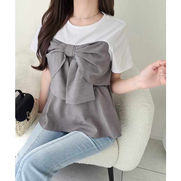 【mily bilet】一枚でサマになる。 フロントリボン布帛コンビ半袖Tシャツ | Classical Elf  | 詳細画像15 