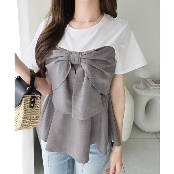 【mily bilet】一枚でサマになる。 フロントリボン布帛コンビ半袖Tシャツ | Classical Elf  | 詳細画像17 