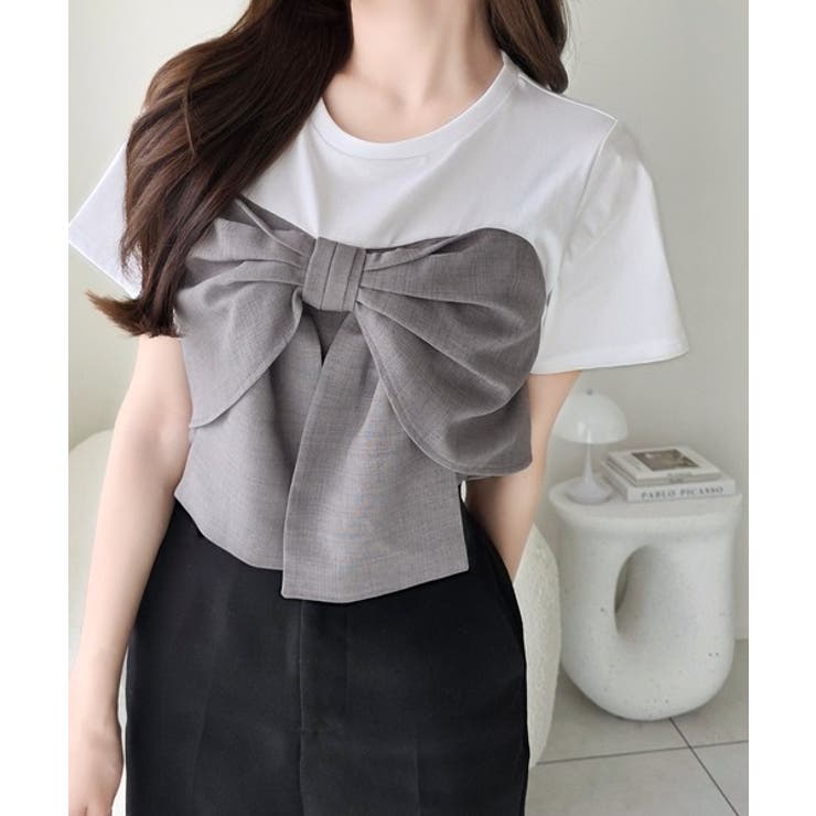 【mily bilet】一枚でサマになる。 フロントリボン布帛コンビ半袖Tシャツ | Classical Elf  | 詳細画像18 