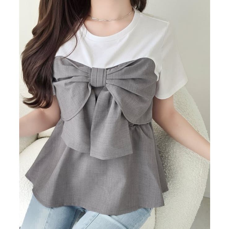 【mily bilet】一枚でサマになる。 フロントリボン布帛コンビ半袖Tシャツ | Classical Elf  | 詳細画像19 