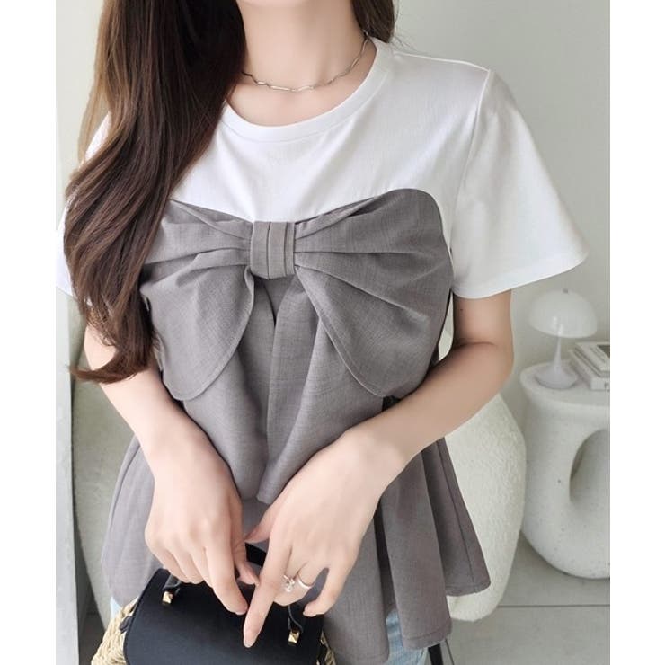 【mily bilet】一枚でサマになる。 フロントリボン布帛コンビ半袖Tシャツ | Classical Elf  | 詳細画像20 