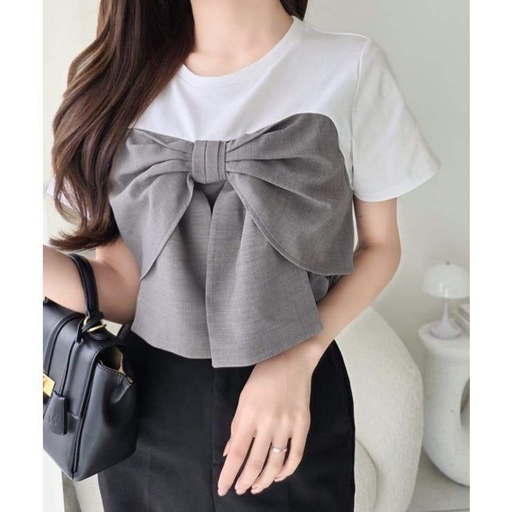 【mily bilet】一枚でサマになる。 フロントリボン布帛コンビ半袖Tシャツ | Classical Elf  | 詳細画像21 