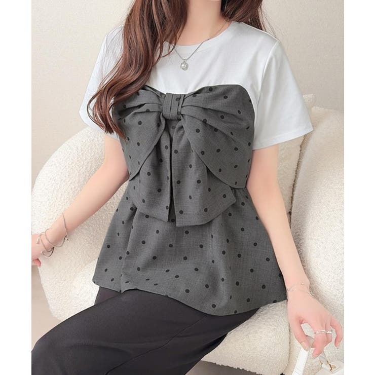 【mily bilet】一枚でサマになる。 フロントリボン布帛コンビ半袖Tシャツ | Classical Elf  | 詳細画像22 