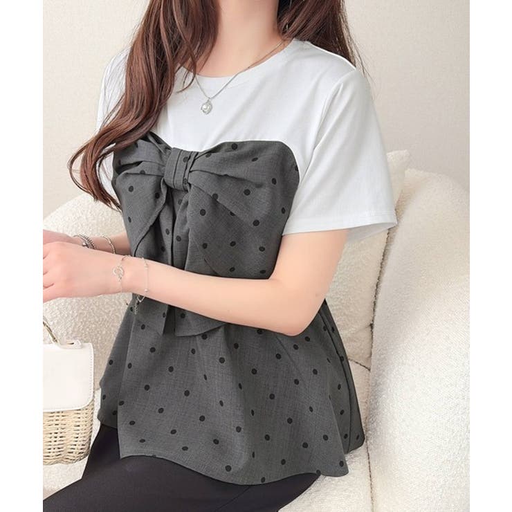 【mily bilet】一枚でサマになる。 フロントリボン布帛コンビ半袖Tシャツ | Classical Elf  | 詳細画像25 