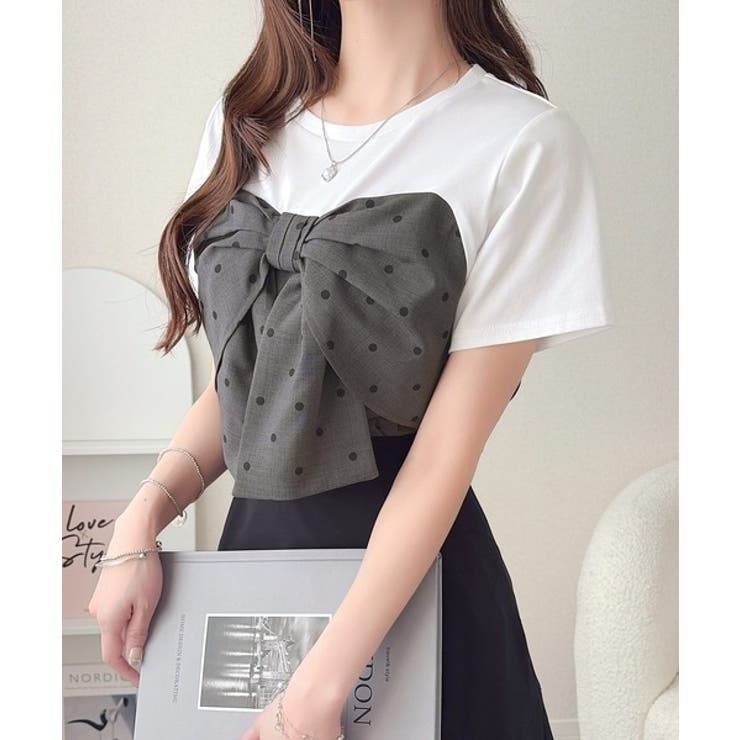 【mily bilet】一枚でサマになる。 フロントリボン布帛コンビ半袖Tシャツ | Classical Elf  | 詳細画像28 