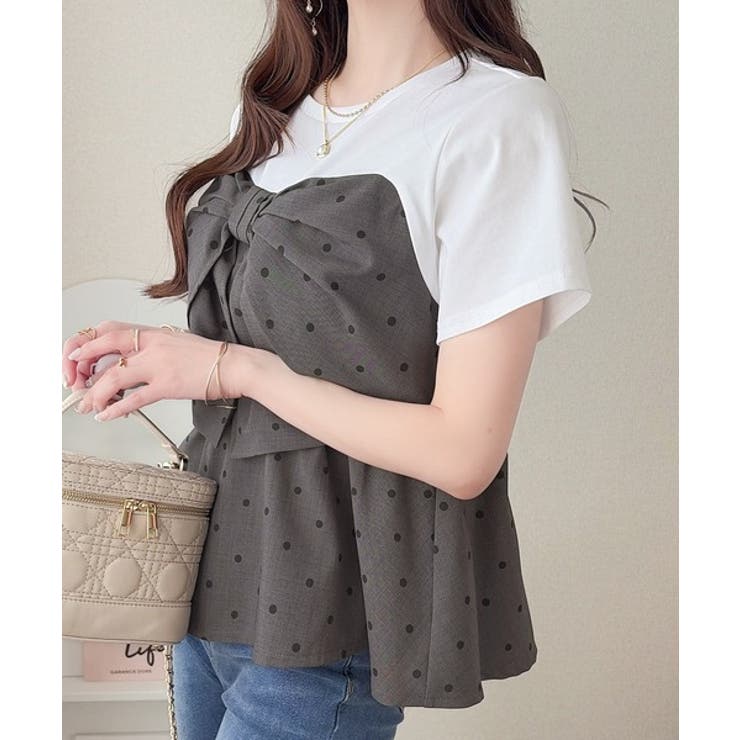【mily bilet】一枚でサマになる。 フロントリボン布帛コンビ半袖Tシャツ | Classical Elf  | 詳細画像30 