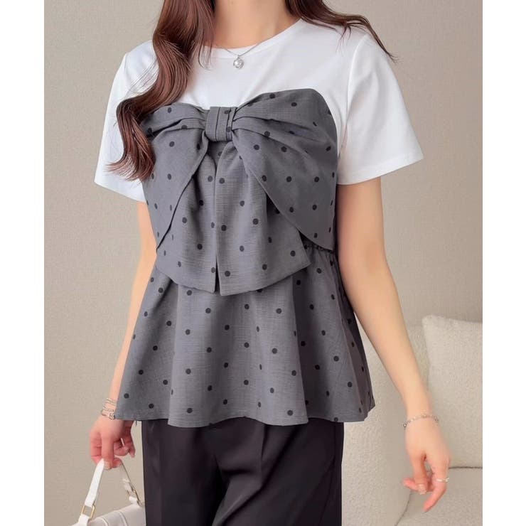 【mily bilet】一枚でサマになる。 フロントリボン布帛コンビ半袖Tシャツ | Classical Elf  | 詳細画像1 