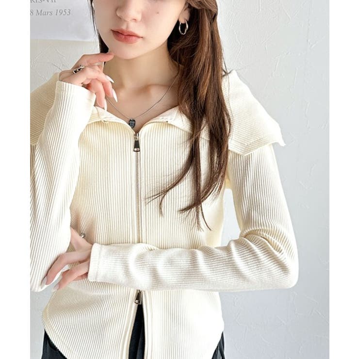 アイボリー | トレンドの韓国風。高見えダブルジップオフショルカットソー | Classical Elf 