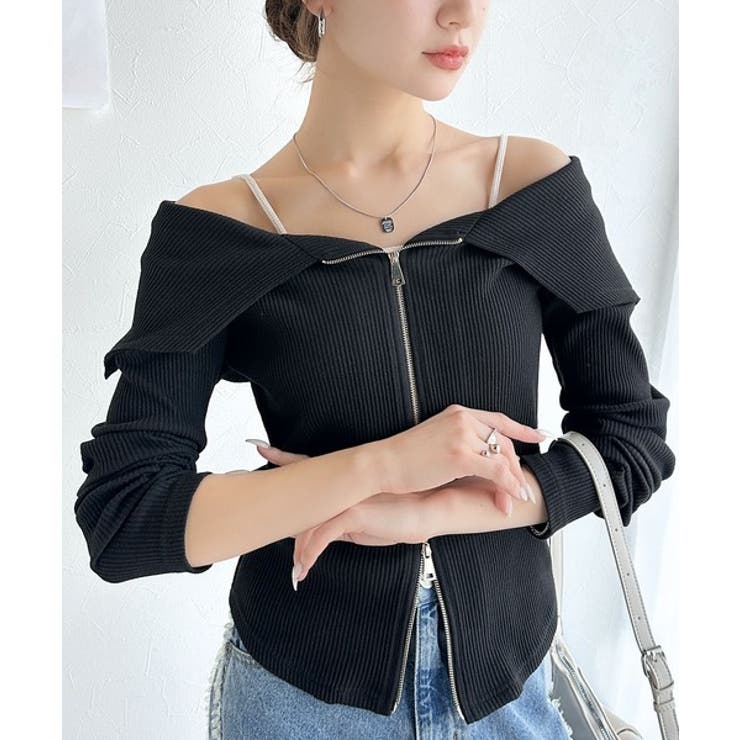 トレンドの韓国風。高見えダブルジップオフショルカットソー | Classical Elf  | 詳細画像11 