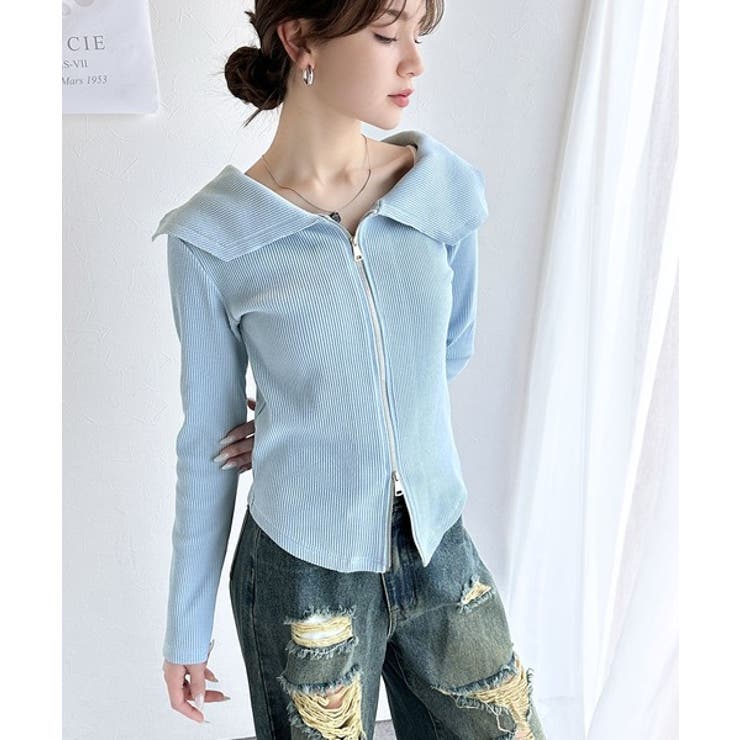 トレンドの韓国風。高見えダブルジップオフショルカットソー | Classical Elf  | 詳細画像16 