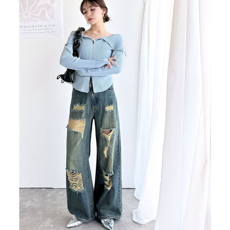 トレンドの韓国風。高見えダブルジップオフショルカットソー | Classical Elf  | 詳細画像21 