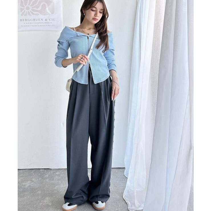 トレンドの韓国風。高見えダブルジップオフショルカットソー | Classical Elf  | 詳細画像22 