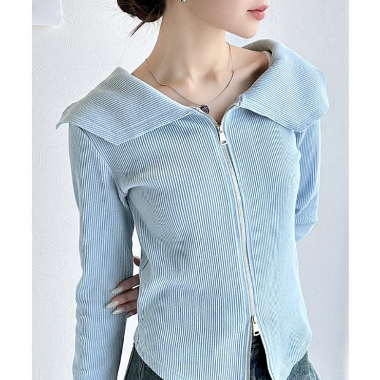 ブルー | トレンドの韓国風。高見えダブルジップオフショルカットソー | Classical Elf 