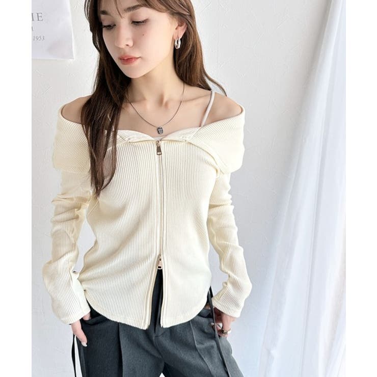 トレンドの韓国風。高見えダブルジップオフショルカットソー | Classical Elf  | 詳細画像2 