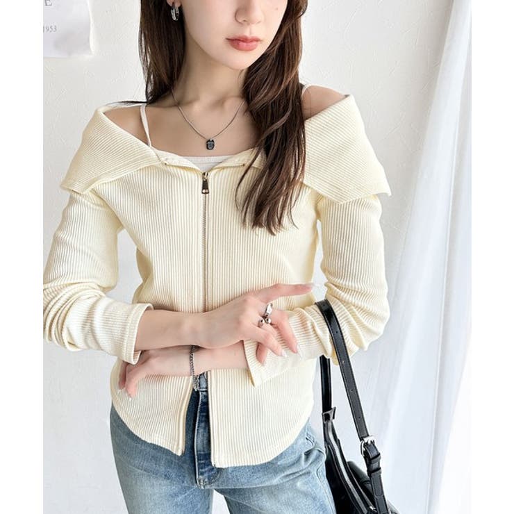 トレンドの韓国風。高見えダブルジップオフショルカットソー | Classical Elf  | 詳細画像4 