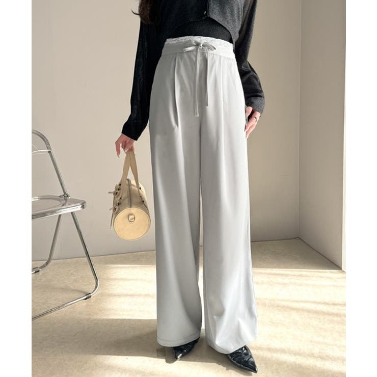 グレー | 【mily bilet】新感覚デザイン。レース使いダブルウエストワイドスラックス… | Classical Elf 