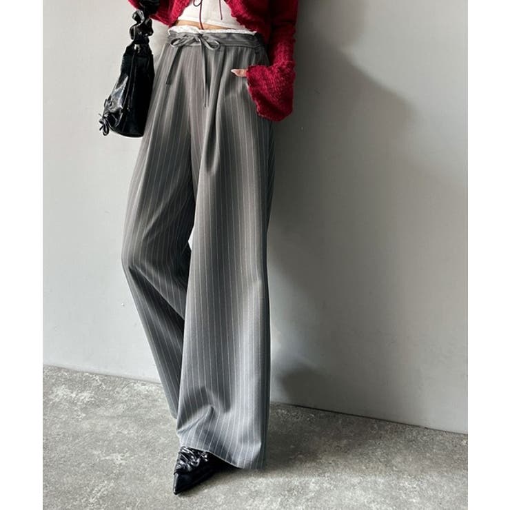 グレーストライプ | 【mily bilet】新感覚デザイン。レース使いダブルウエストワイドスラックス… | Classical Elf 