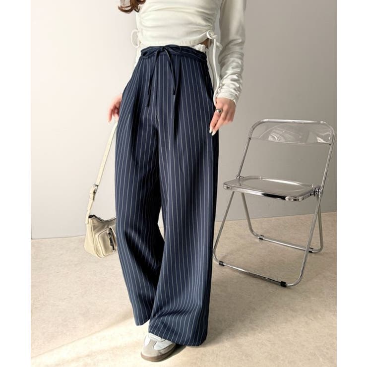 ネイビー | 【mily bilet】新感覚デザイン。レース使いダブルウエストワイドスラックス… | Classical Elf 