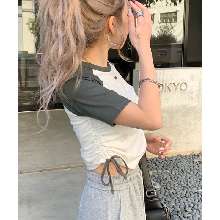 【セール】 サイドの絞りが可愛いさプラス。プレート使いラグランTシャツ 下着・アンダーウェア