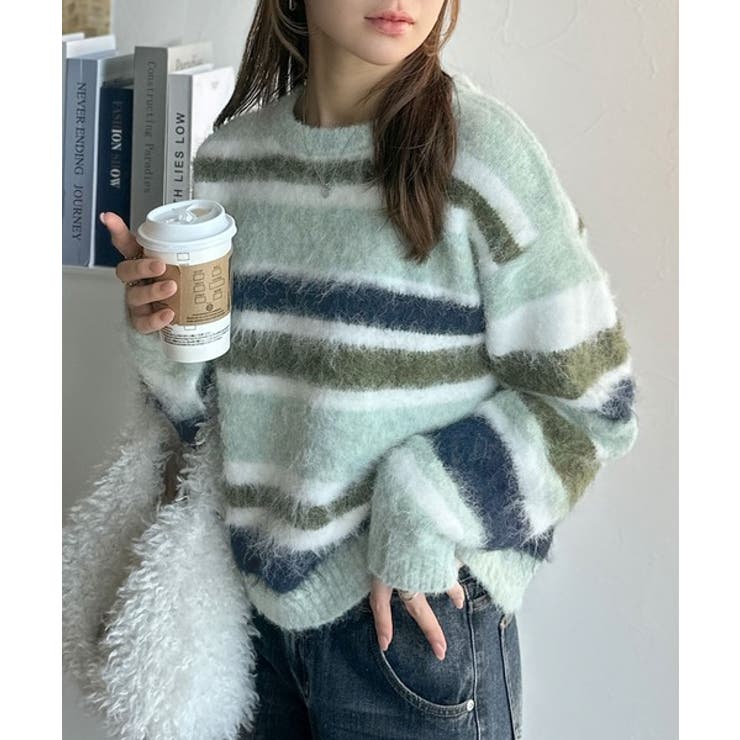 カラフルミックスで視線釘付け。マルチボーダーシャギーニットプルオーバー | Classical Elf  | 詳細画像8 