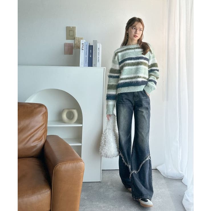 カラフルミックスで視線釘付け。マルチボーダーシャギーニットプルオーバー | Classical Elf  | 詳細画像14 