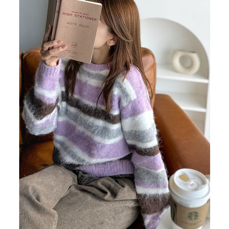 カラフルミックスで視線釘付け。マルチボーダーシャギーニットプルオーバー | Classical Elf  | 詳細画像16 