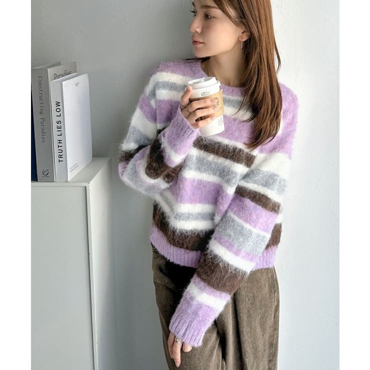 カラフルミックスで視線釘付け。マルチボーダーシャギーニットプルオーバー | Classical Elf  | 詳細画像17 