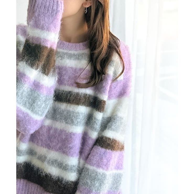 カラフルミックスで視線釘付け。マルチボーダーシャギーニットプルオーバー | Classical Elf  | 詳細画像18 