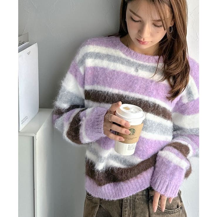 カラフルミックスで視線釘付け。マルチボーダーシャギーニットプルオーバー | Classical Elf  | 詳細画像19 