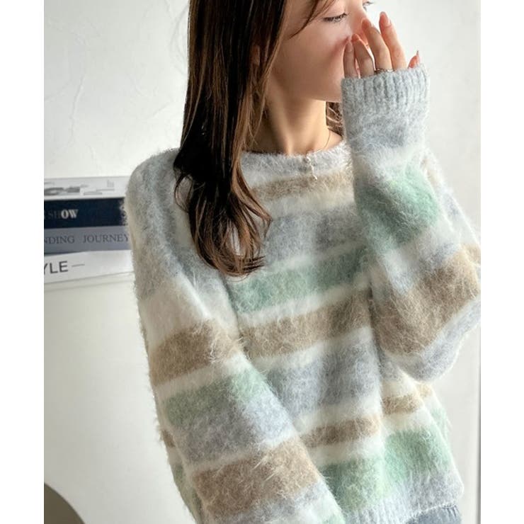 カラフルミックスで視線釘付け。マルチボーダーシャギーニットプルオーバー | Classical Elf  | 詳細画像1 