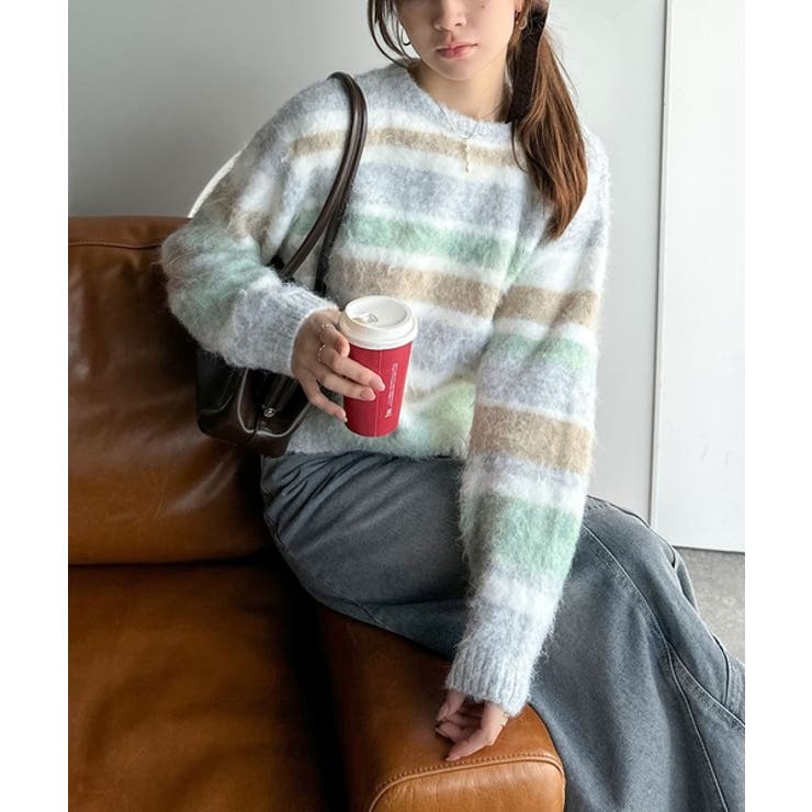 カラフルミックスで視線釘付け。マルチボーダーシャギーニットプルオーバー | Classical Elf  | 詳細画像6 