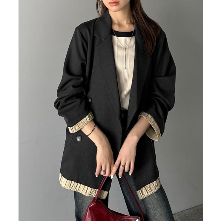 【mily bilet】ゆるっと大人見え。バルーンフリルレイヤードジャケット mily bilet】ゆるっと大人見え。バルーンフリルレイヤードジャケット