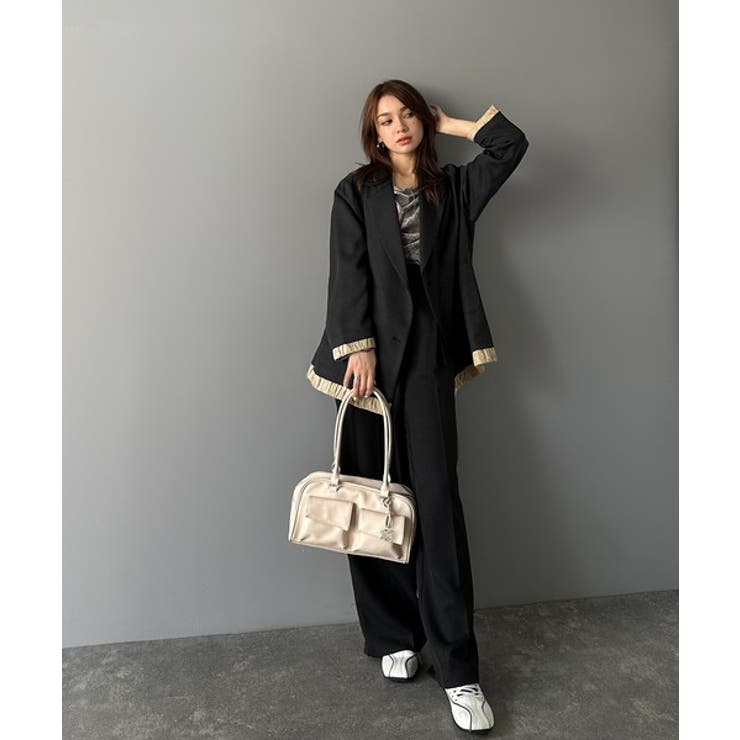 【mily bilet】ゆるっと大人見え。バルーンフリルレイヤードジャケット mily bilet】ゆるっと大人見え。バルーンフリルレイヤードジャケット