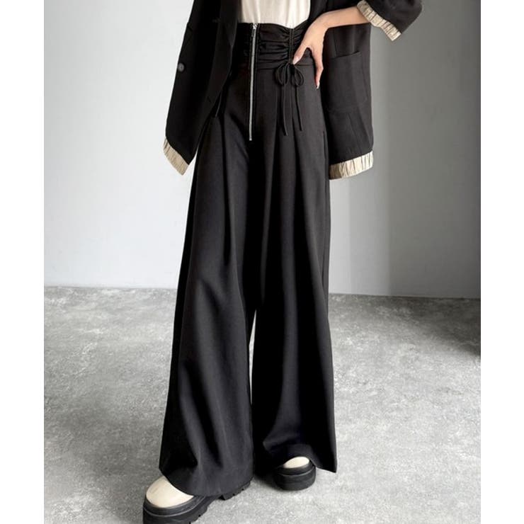 ブラック | ウエストシャーリングハイウェストワイドパンツ | Classical Elf
