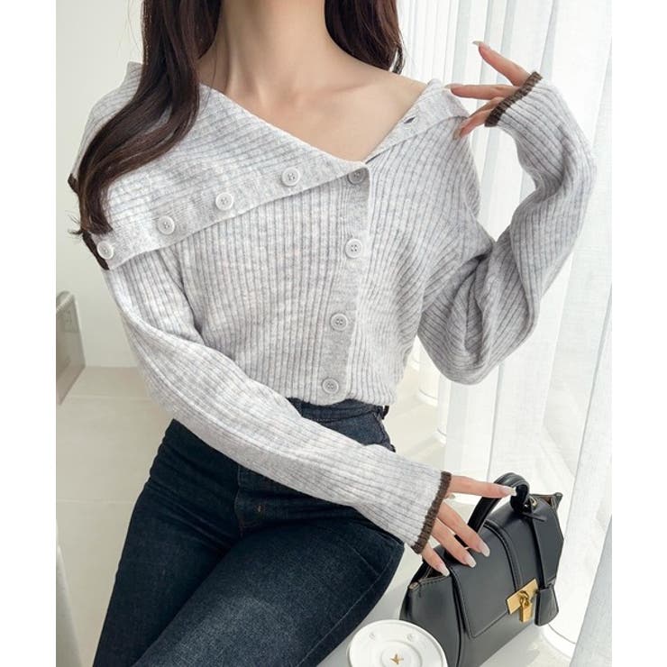 ワザありカラーで華やかさをプラス◎アシンメトリーカラー見せ裾配色多ボタンニット | Classical Elf  | 詳細画像9 