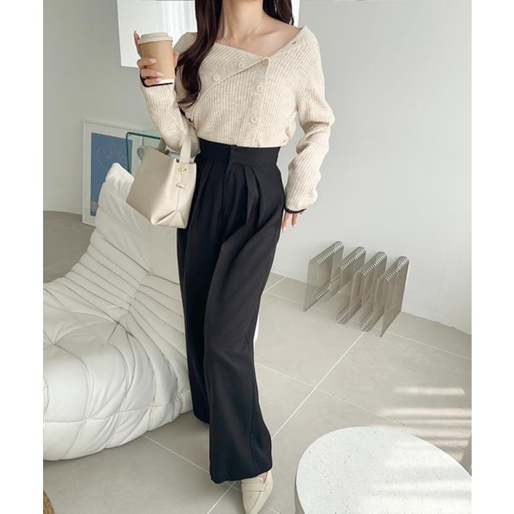 ワザありカラーで華やかさをプラス◎アシンメトリーカラー見せ裾配色多ボタンニット | Classical Elf  | 詳細画像17 