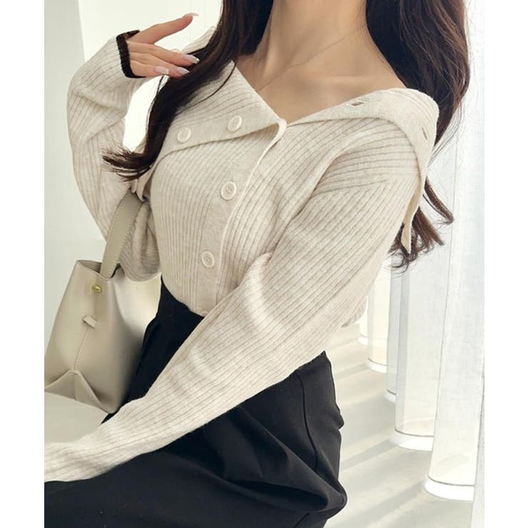 ワザありカラーで華やかさをプラス◎アシンメトリーカラー見せ裾配色多ボタンニット | Classical Elf  | 詳細画像20 