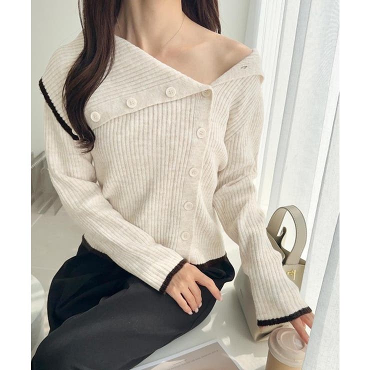 ワザありカラーで華やかさをプラス◎アシンメトリーカラー見せ裾配色多ボタンニット | Classical Elf  | 詳細画像23 