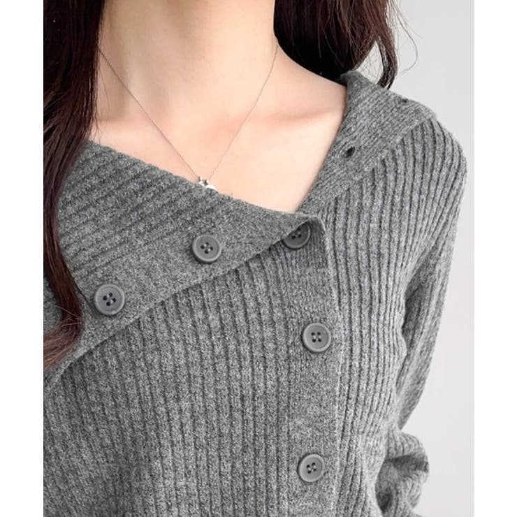 ワザありカラーで華やかさをプラス◎アシンメトリーカラー見せ裾配色多ボタンニット | Classical Elf  | 詳細画像25 