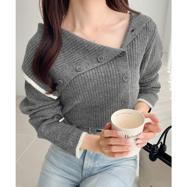 ワザありカラーで華やかさをプラス◎アシンメトリーカラー見せ裾配色多ボタンニット | Classical Elf  | 詳細画像2 