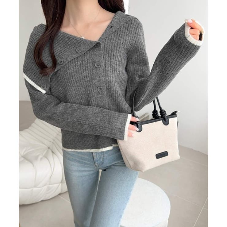 ワザありカラーで華やかさをプラス◎アシンメトリーカラー見せ裾配色多ボタンニット | Classical Elf  | 詳細画像3 