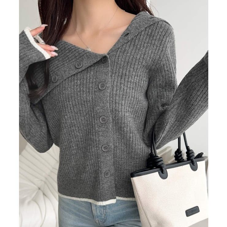 ワザありカラーで華やかさをプラス◎アシンメトリーカラー見せ裾配色多ボタンニット | Classical Elf  | 詳細画像4 