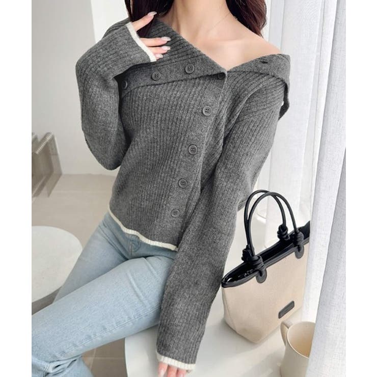 ワザありカラーで華やかさをプラス◎アシンメトリーカラー見せ裾配色多ボタンニット | Classical Elf  | 詳細画像6 