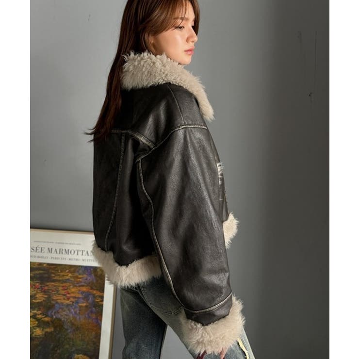 ファー使いヴィンテージライク ダメージフェイクレザーライダースジャケット | Classical Elf  | 詳細画像8 