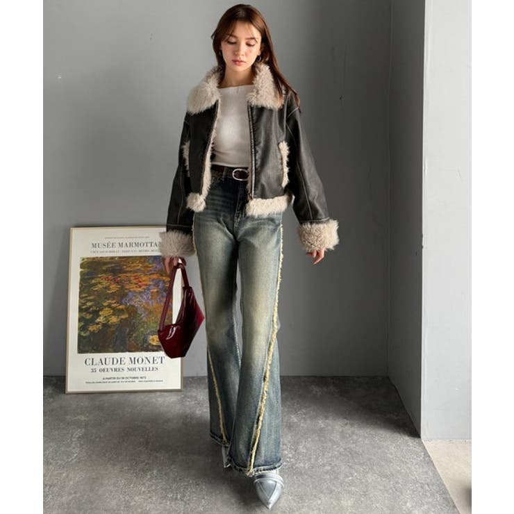 ファー使いヴィンテージライク ダメージフェイクレザーライダースジャケット | Classical Elf  | 詳細画像9 